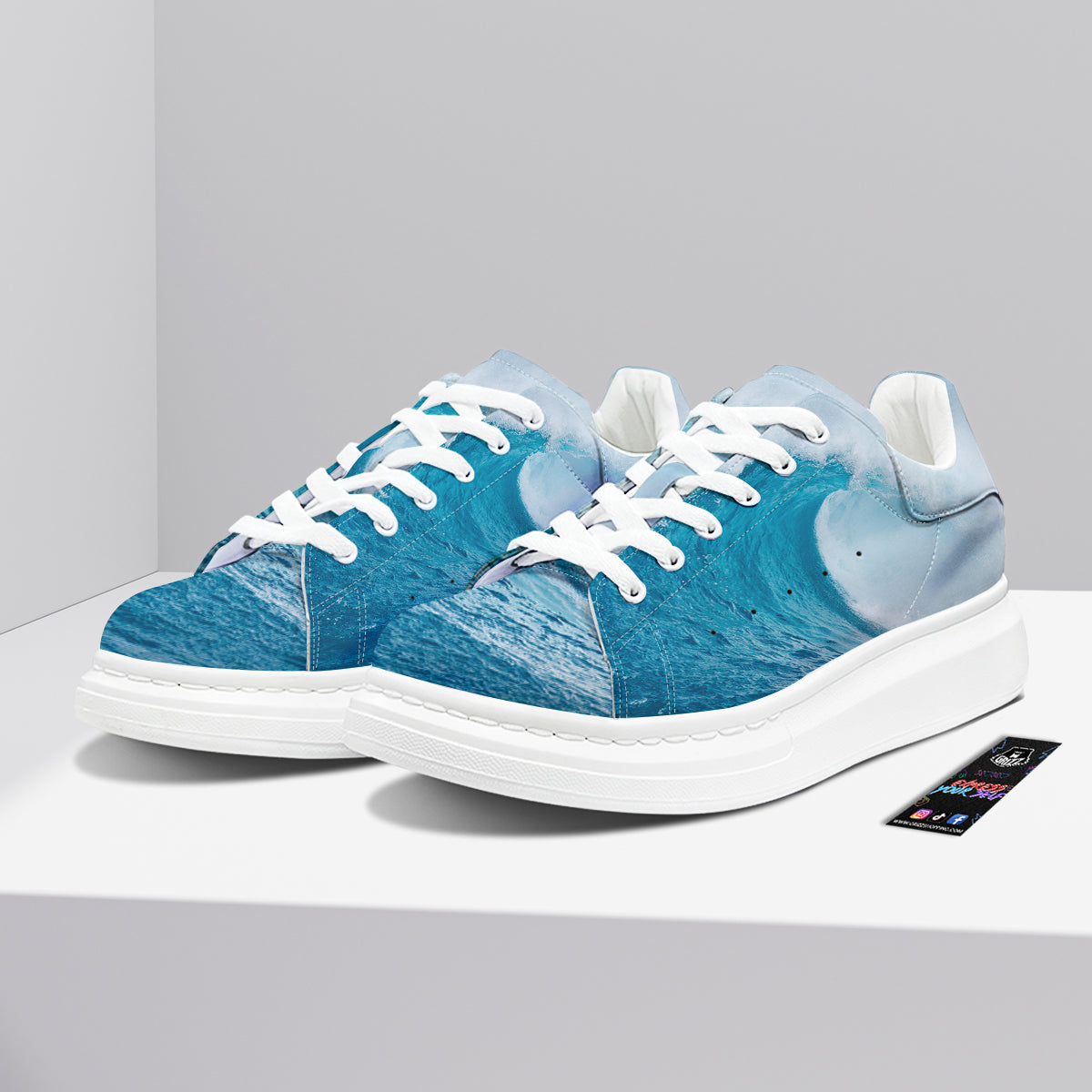 Blue Ocean Wave Print Platform Shoes-grizzshop