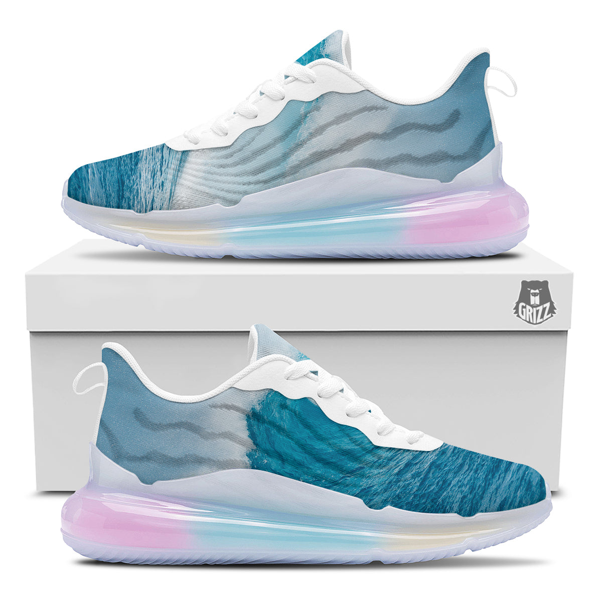 Blue Ocean Wave Print Running Sneakers-grizzshop