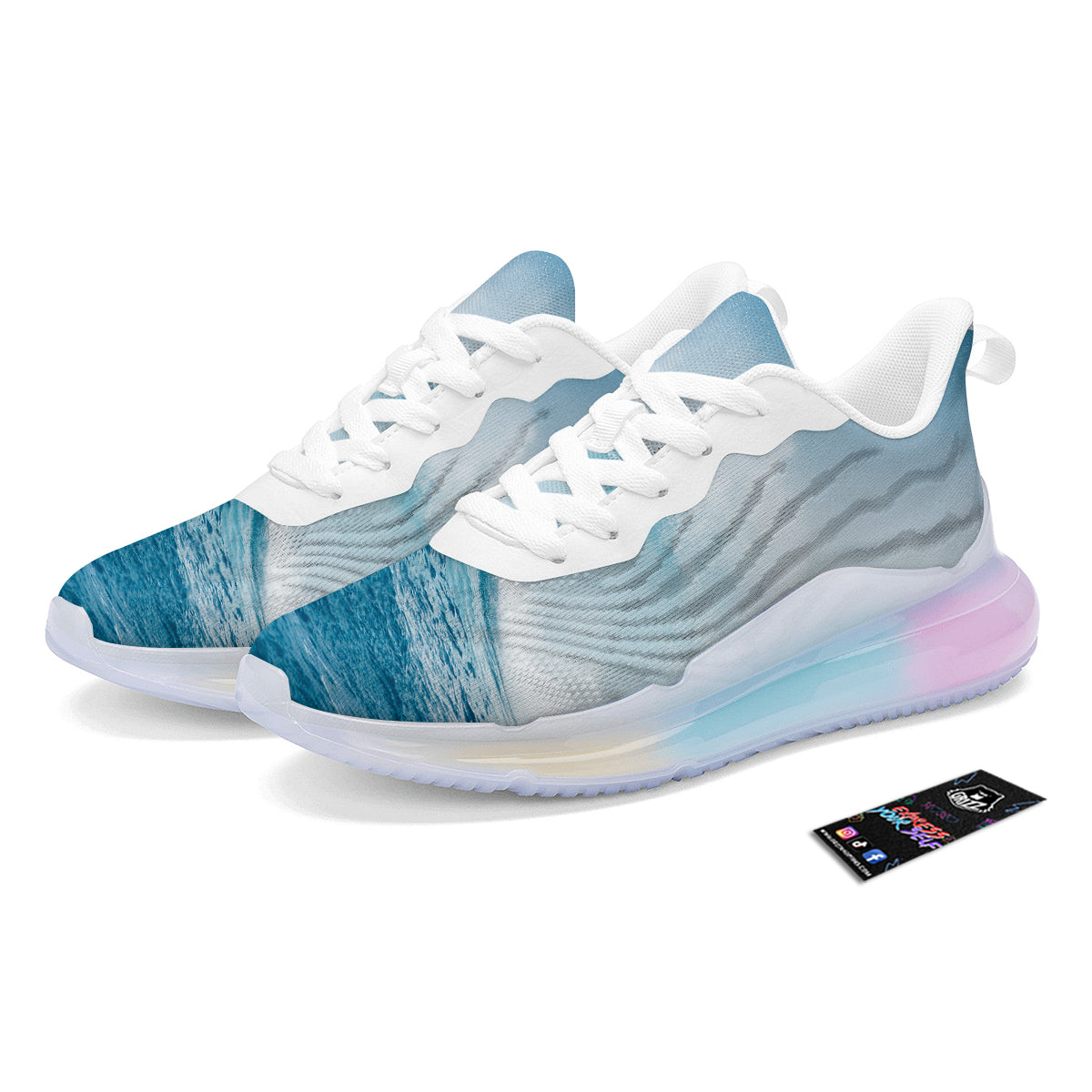 Blue Ocean Wave Print Running Sneakers-grizzshop