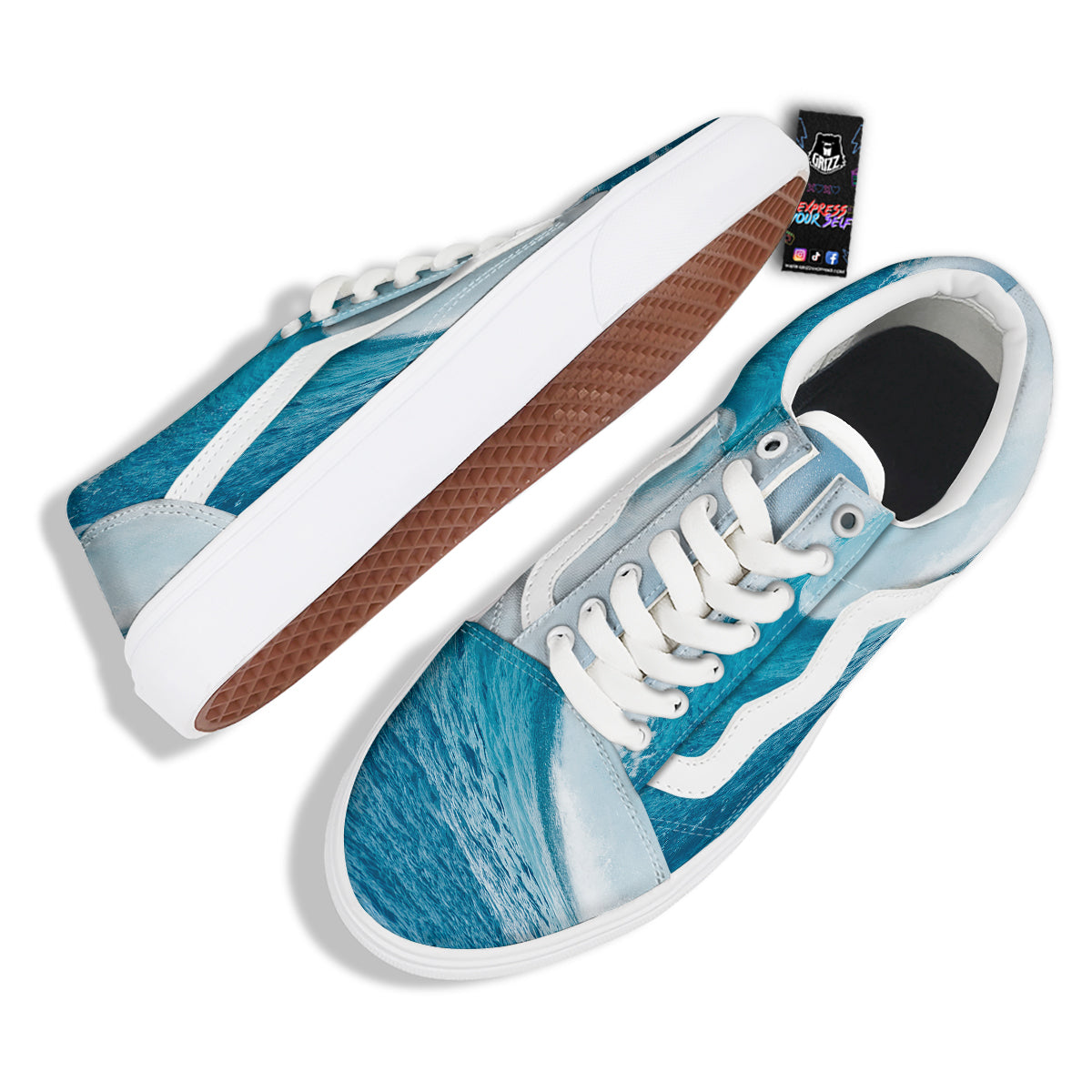Blue Ocean Wave Print Skate Shoes-grizzshop