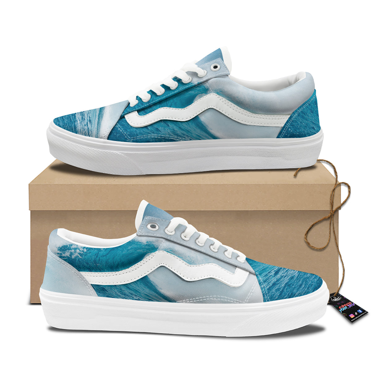 Blue Ocean Wave Print Skate Shoes-grizzshop
