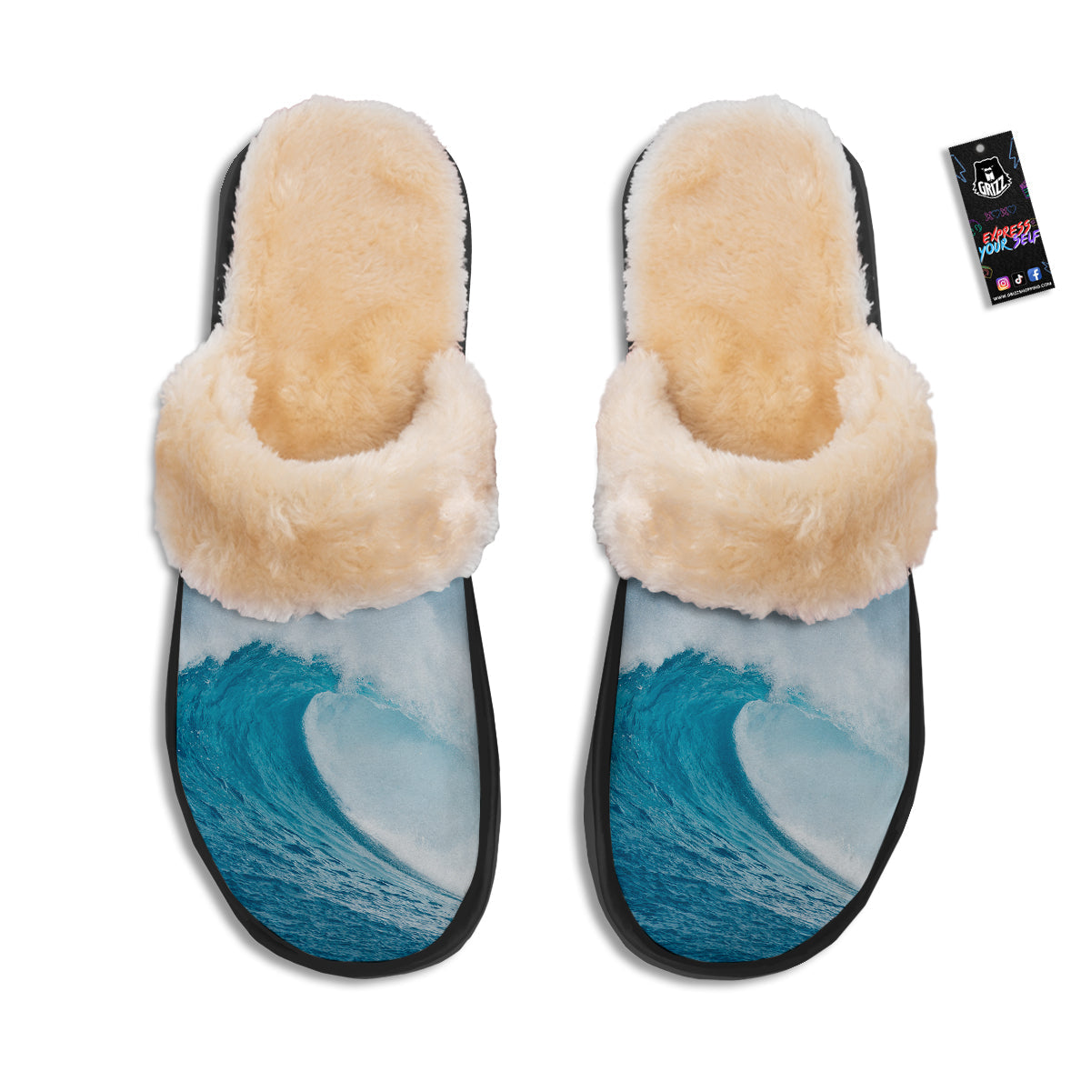 Blue Ocean Wave Print Slippers-grizzshop
