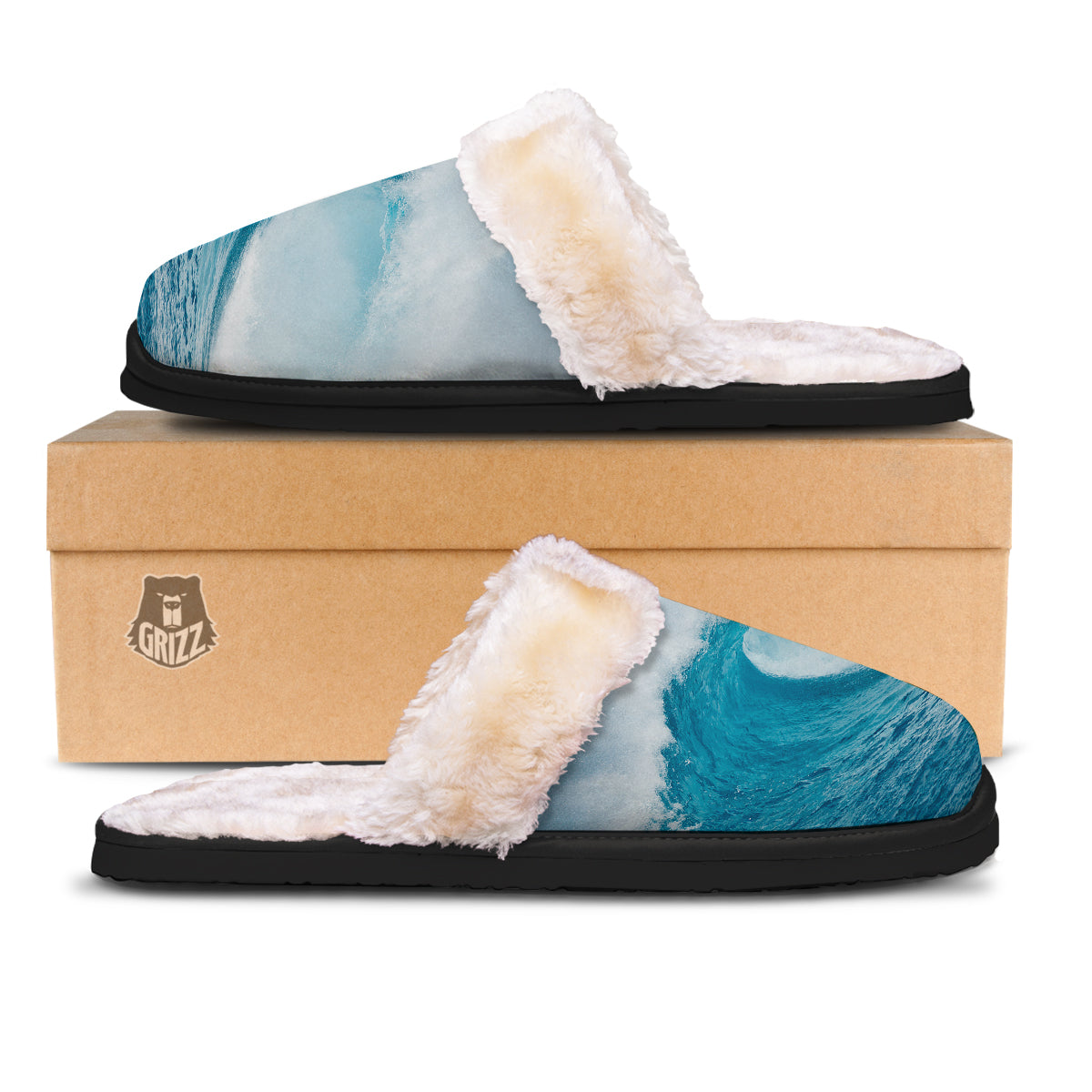 Blue Ocean Wave Print Slippers-grizzshop
