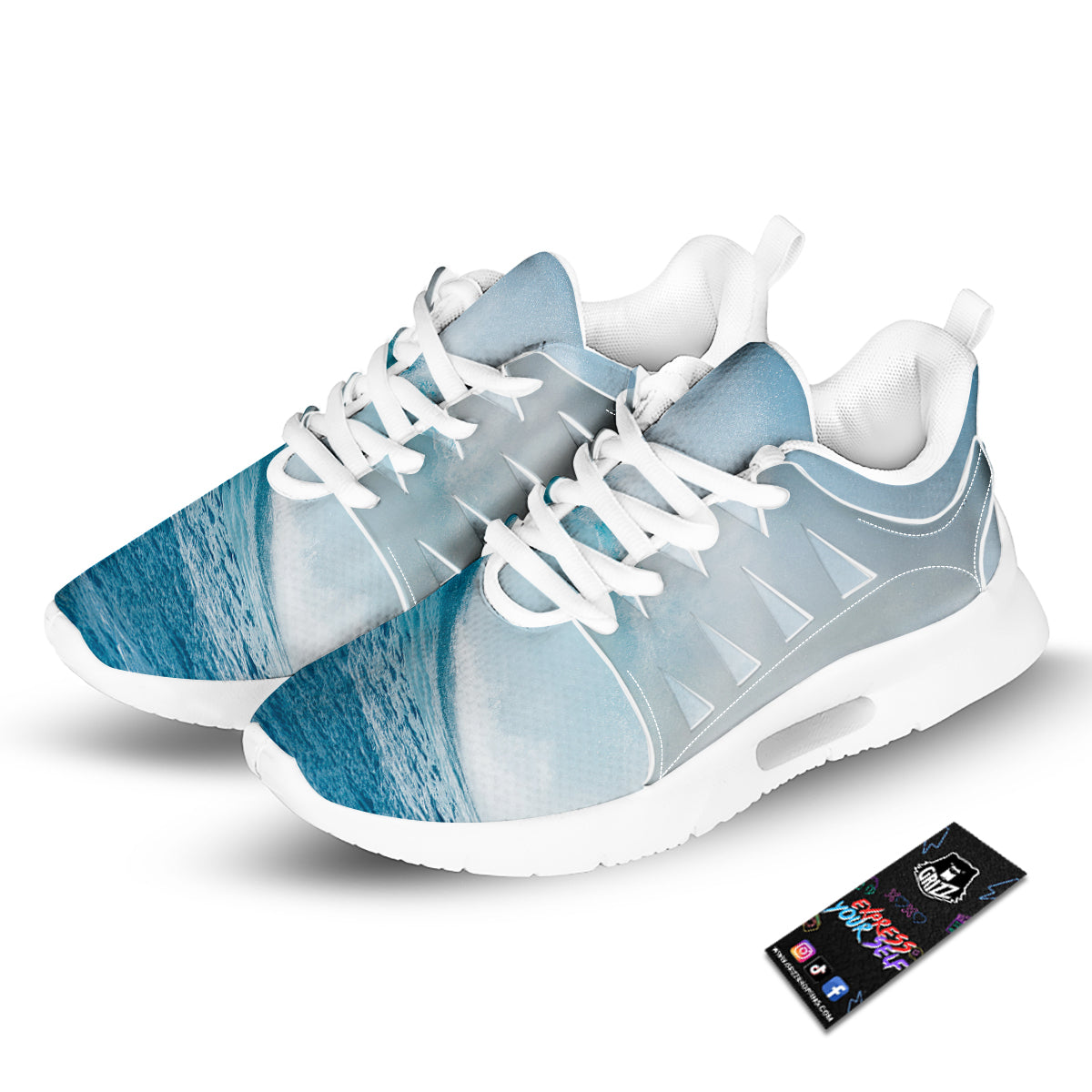 Blue Ocean Wave Print Tennis Shoes-grizzshop