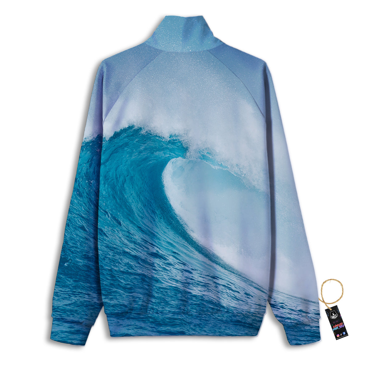 Blue Ocean Wave Print Track Jacket-grizzshop