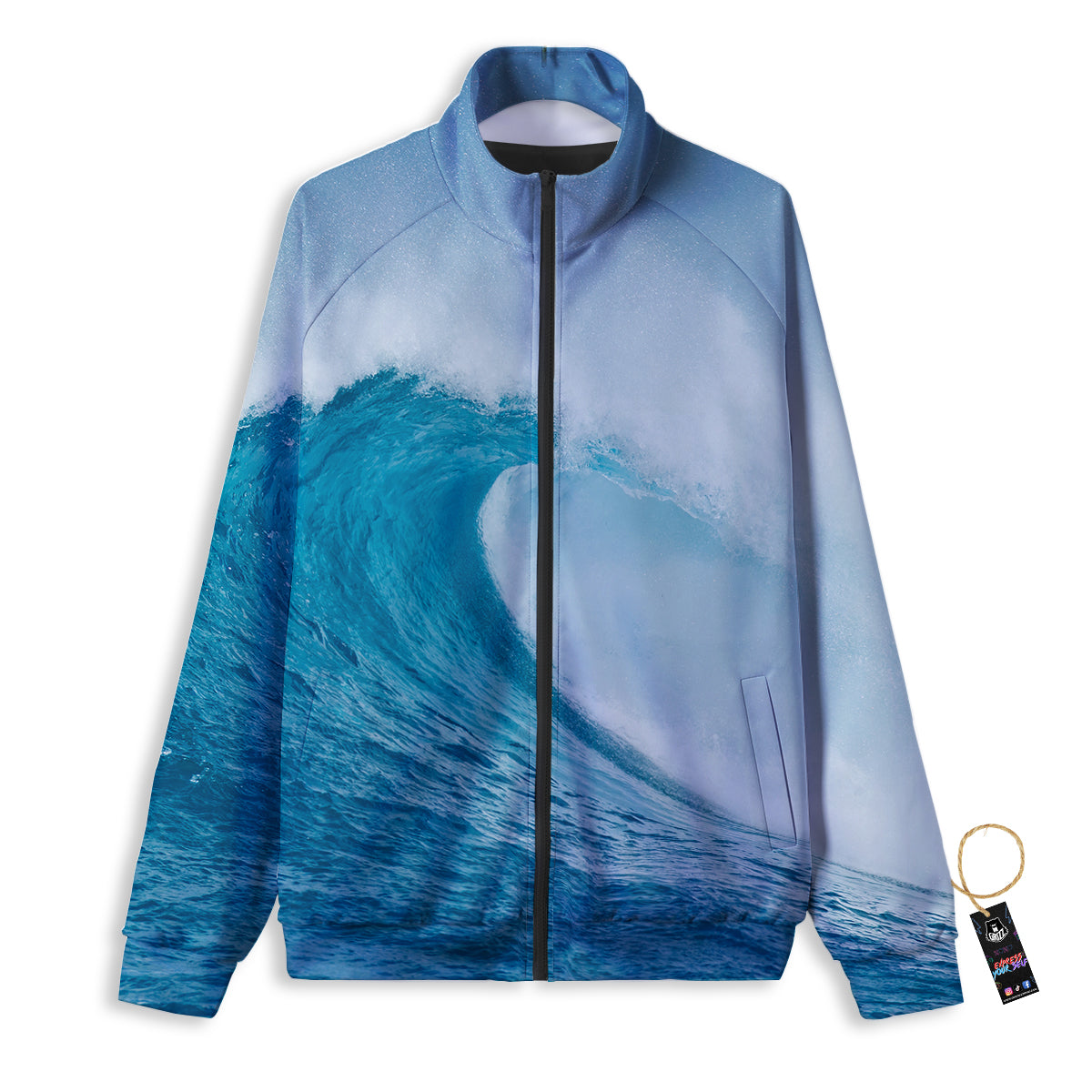 Blue Ocean Wave Print Track Jacket-grizzshop