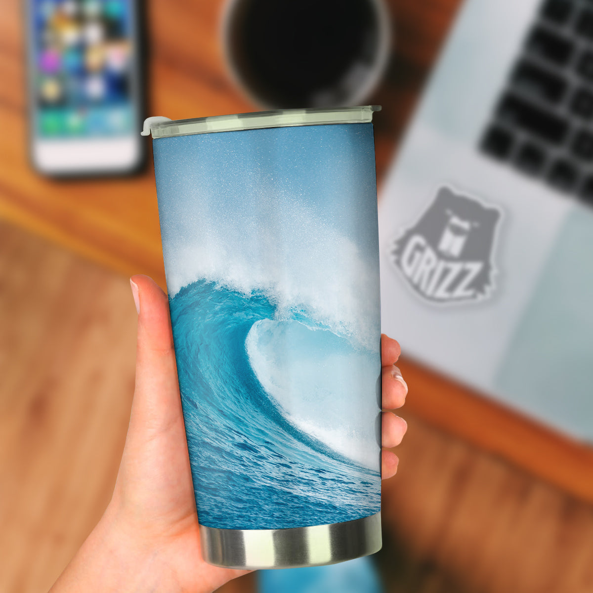 Blue Ocean Wave Print Tumbler-grizzshop