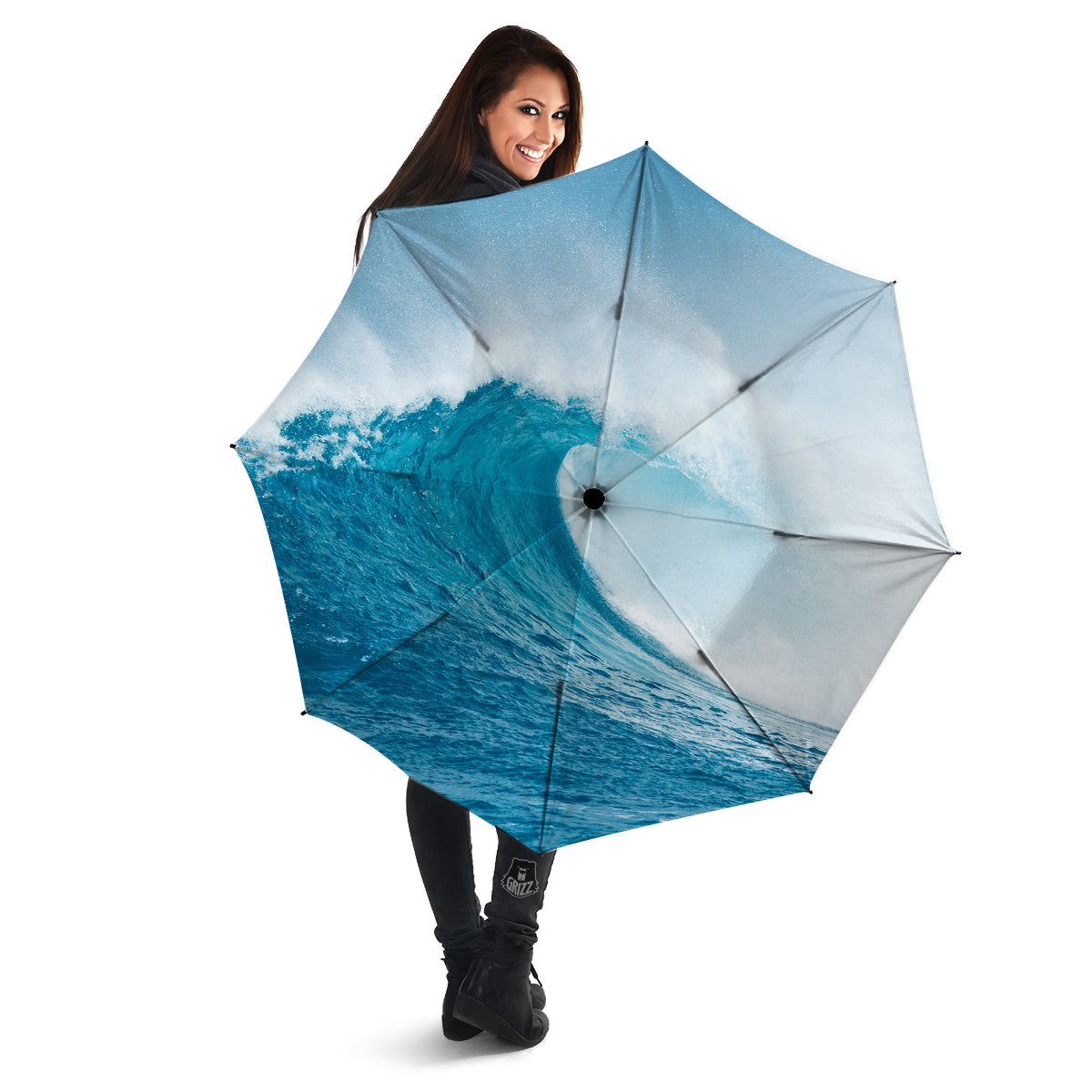 Blue Ocean Wave Print Umbrella-grizzshop