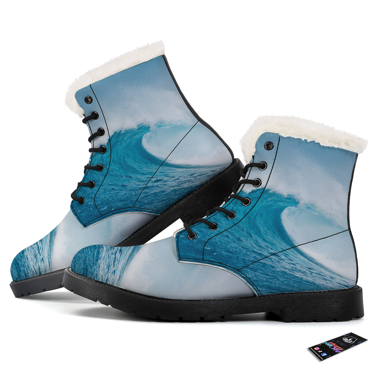 Blue Ocean Wave Print Winter Boots-grizzshop