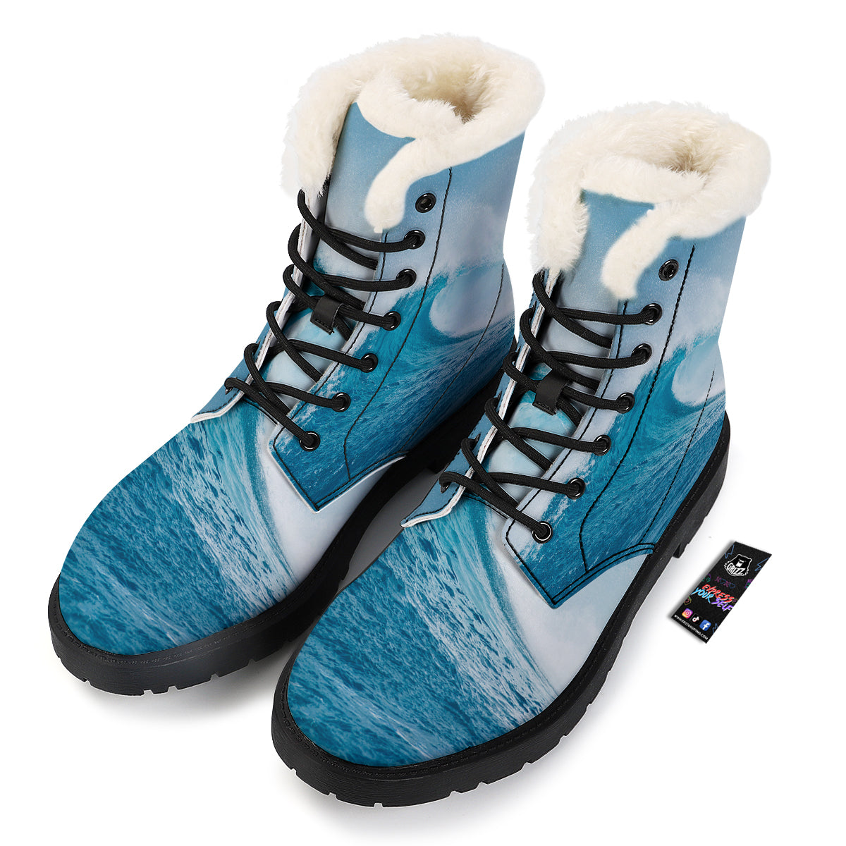 Blue Ocean Wave Print Winter Boots-grizzshop