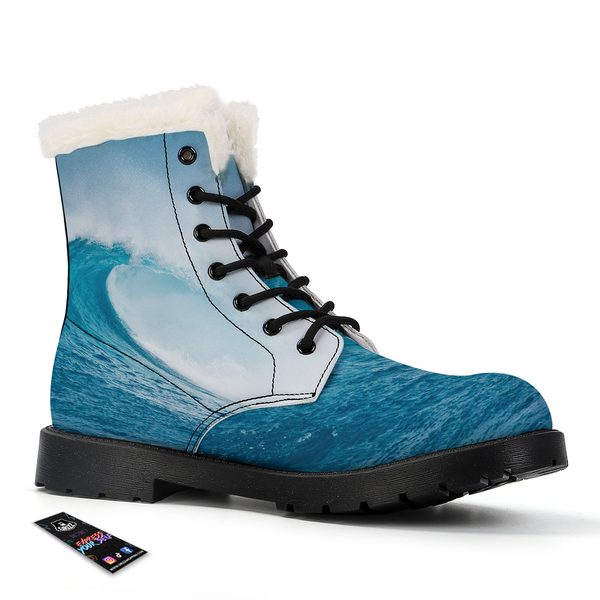 Blue Ocean Wave Print Winter Boots-grizzshop