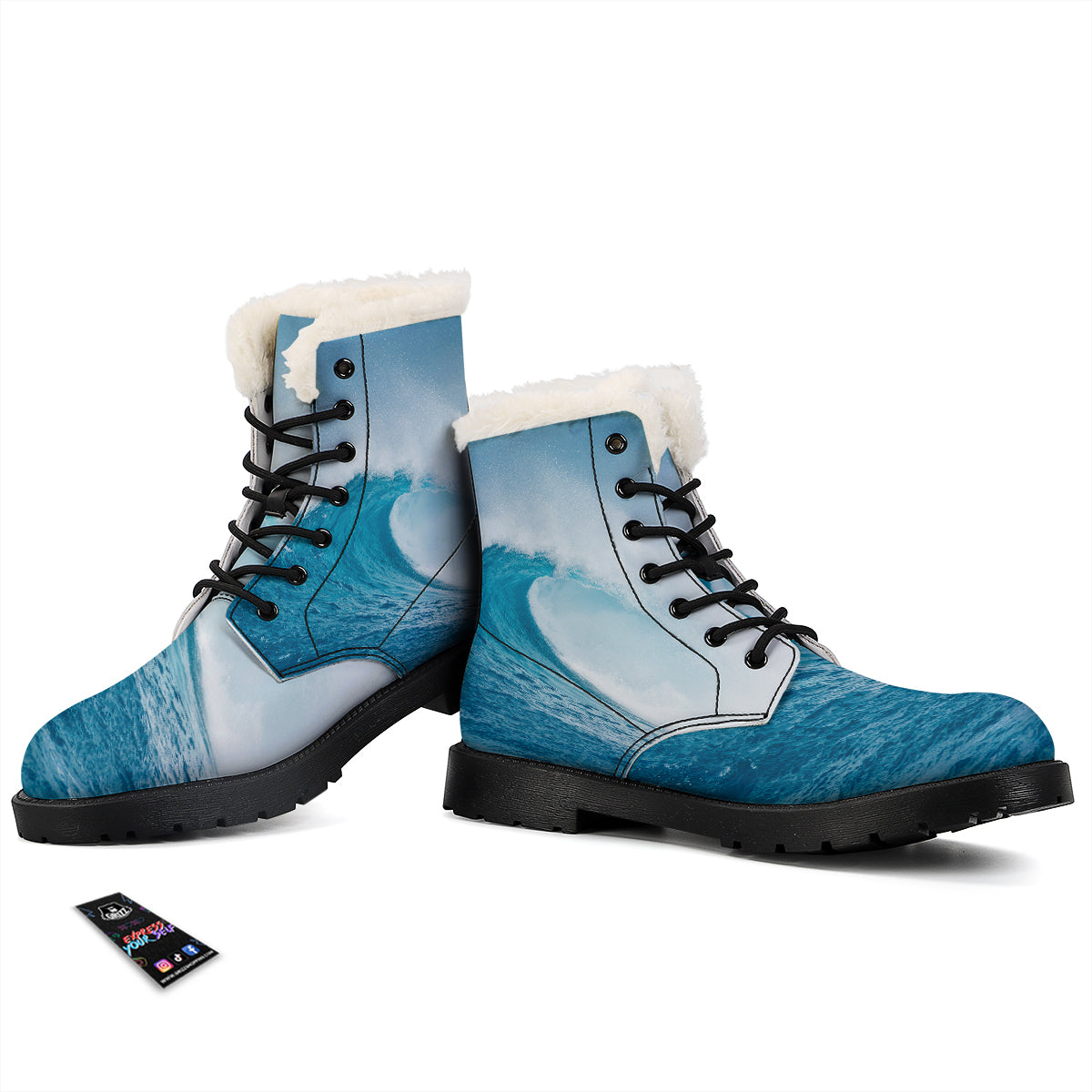 Blue Ocean Wave Print Winter Boots-grizzshop