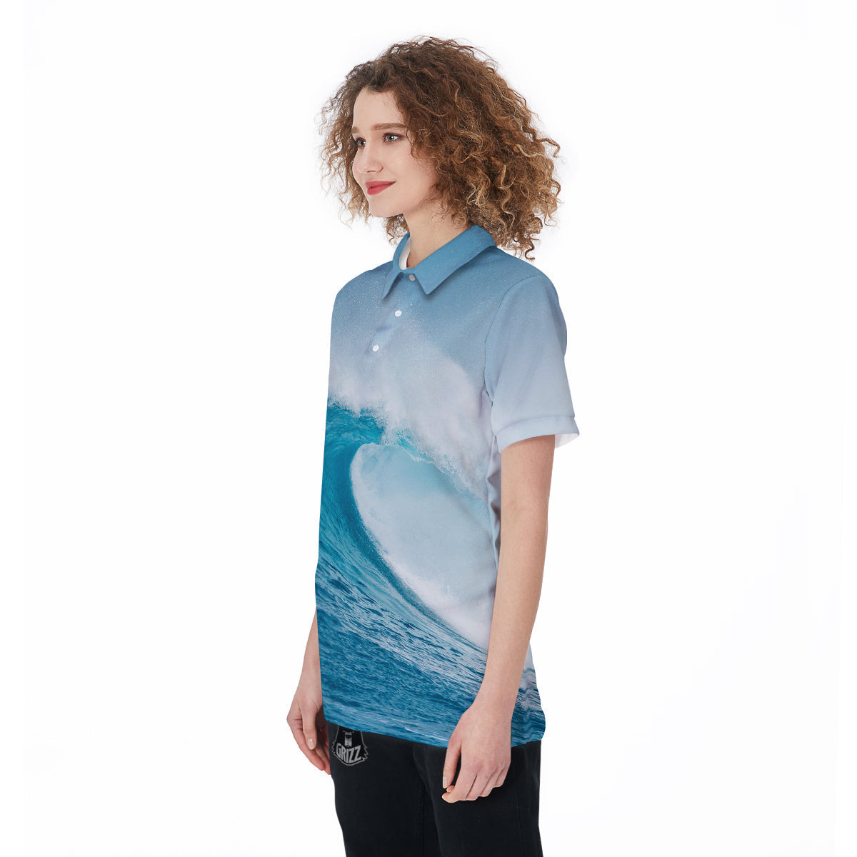 Blue Ocean Wave Print Women's Golf Shirts-grizzshop