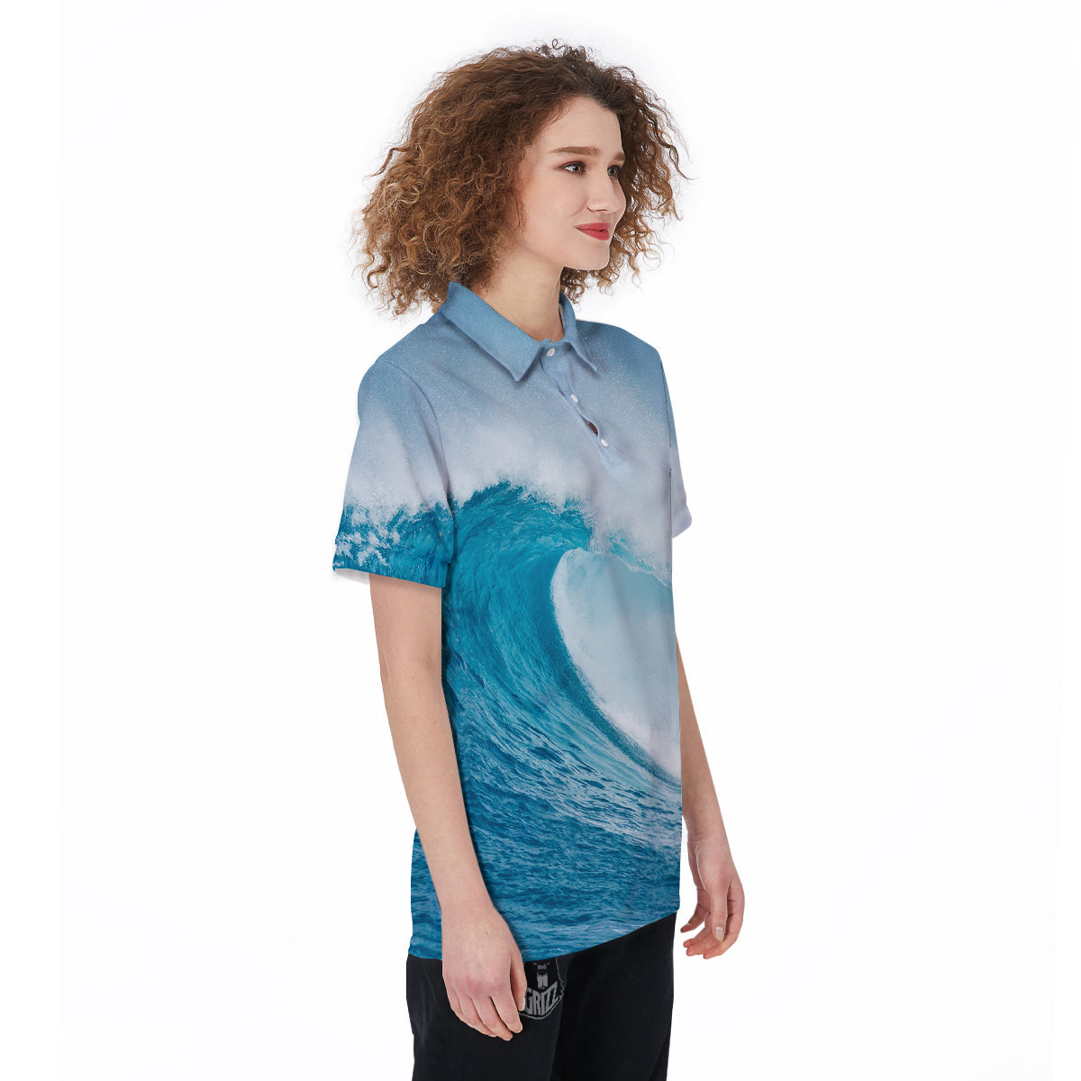 Blue Ocean Wave Print Women's Golf Shirts-grizzshop