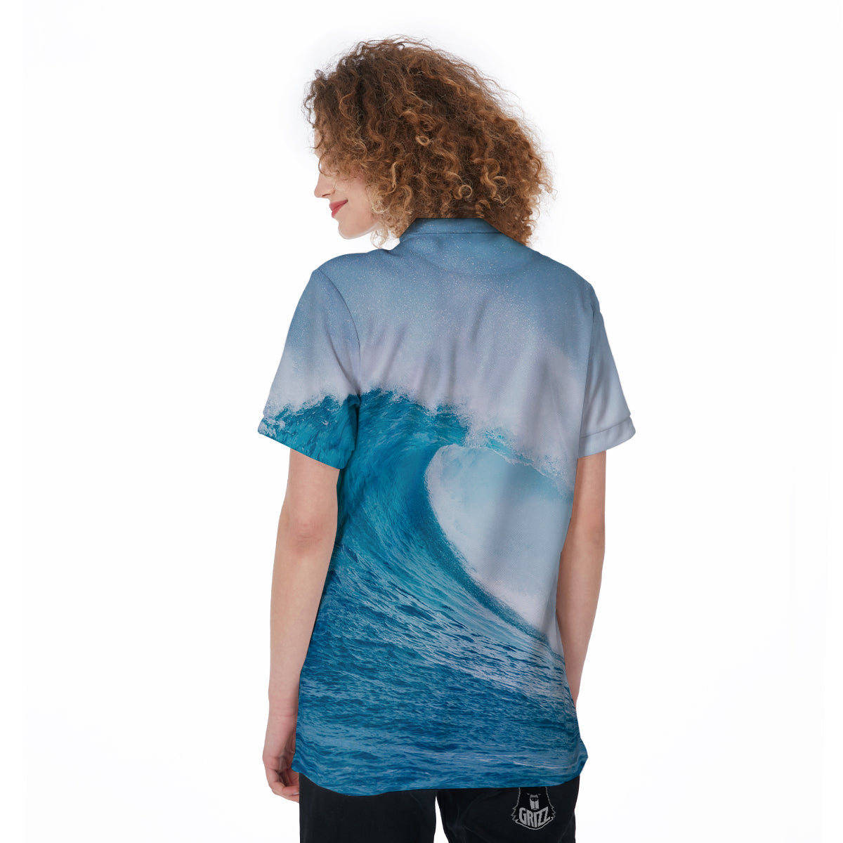 Blue Ocean Wave Print Women's Golf Shirts-grizzshop