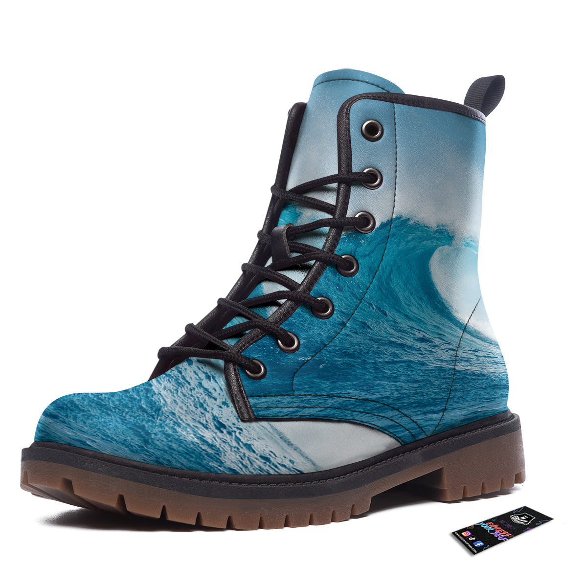 Blue Ocean Wave Print Work Boots-grizzshop