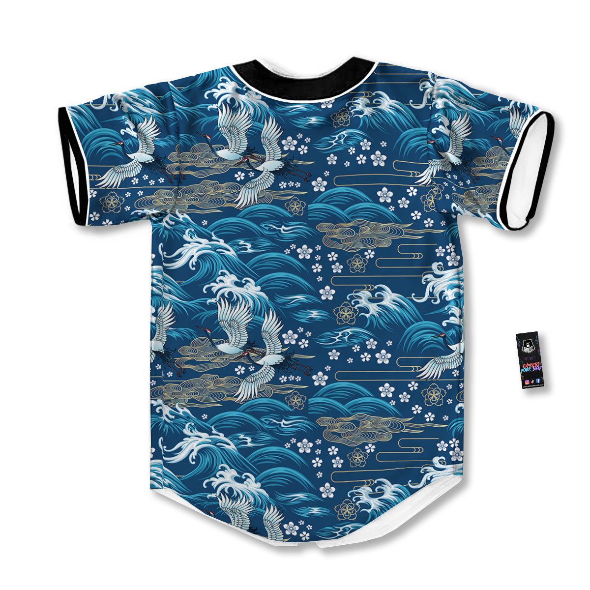 Blue Oriental Sea Print Pattern Baseball Jersey-grizzshop