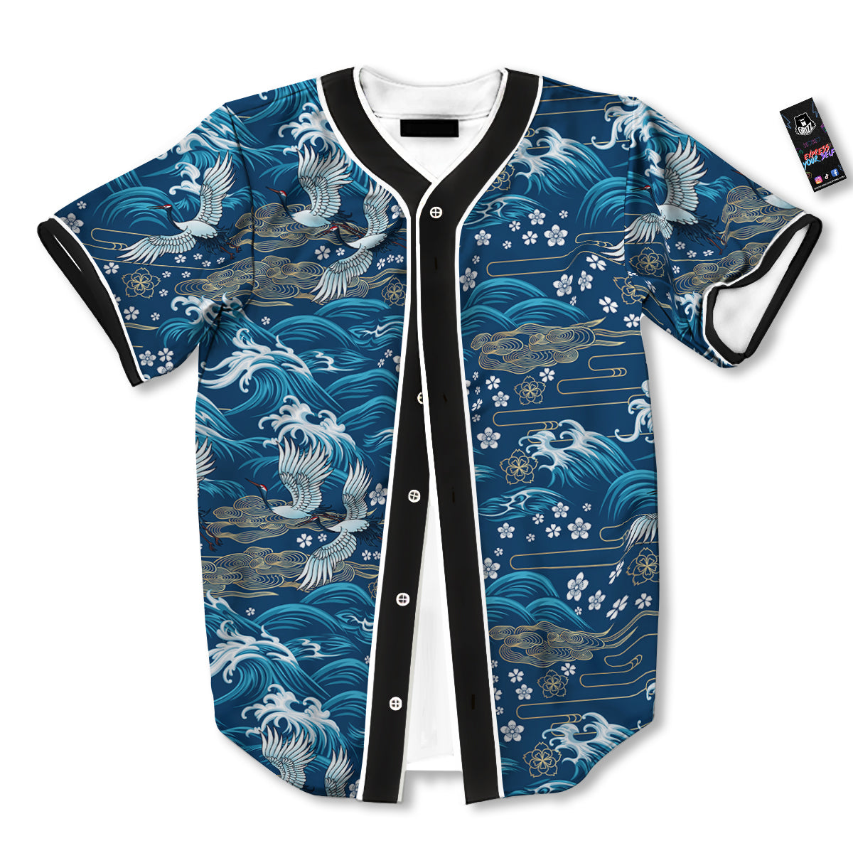 Blue Oriental Sea Print Pattern Baseball Jersey-grizzshop
