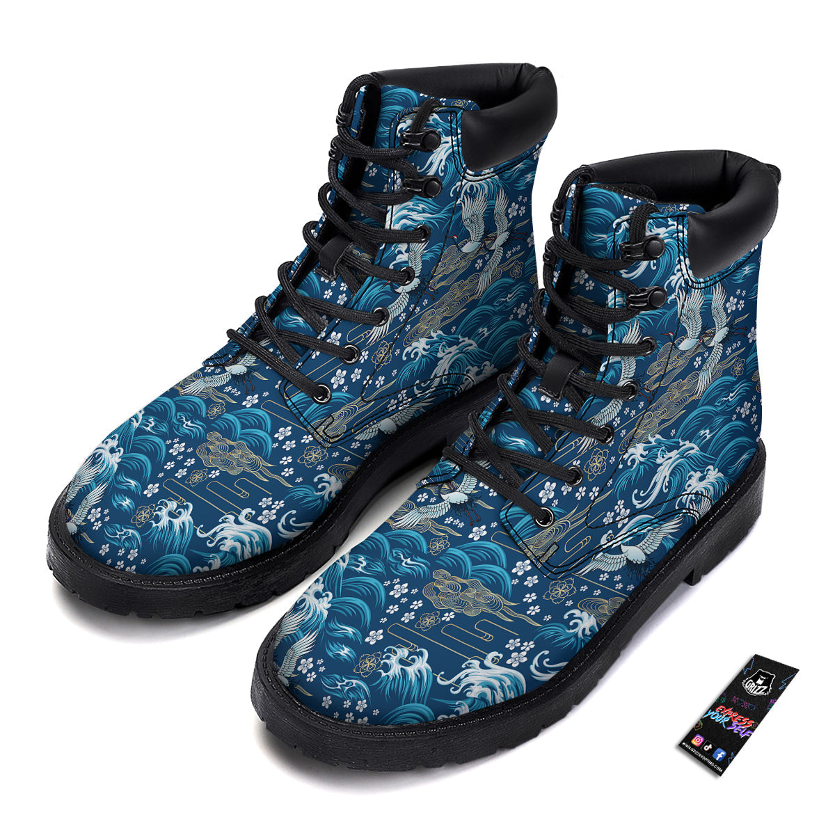 Blue Oriental Sea Print Pattern Boots-grizzshop
