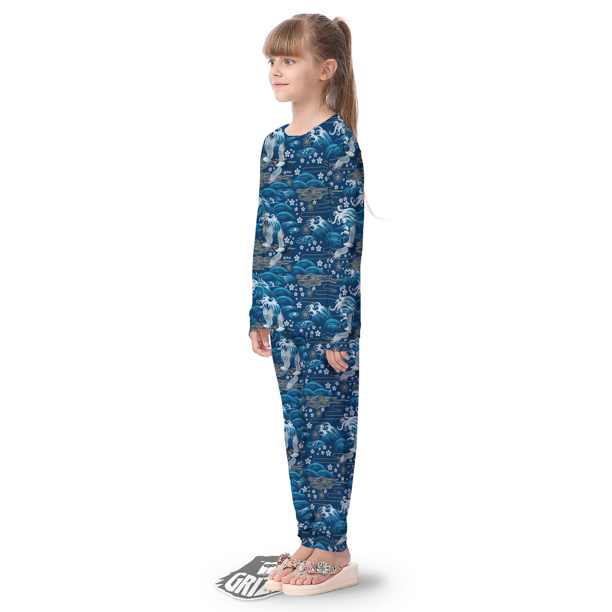 Blue Oriental Sea Print Pattern Kid's Pajamas-grizzshop