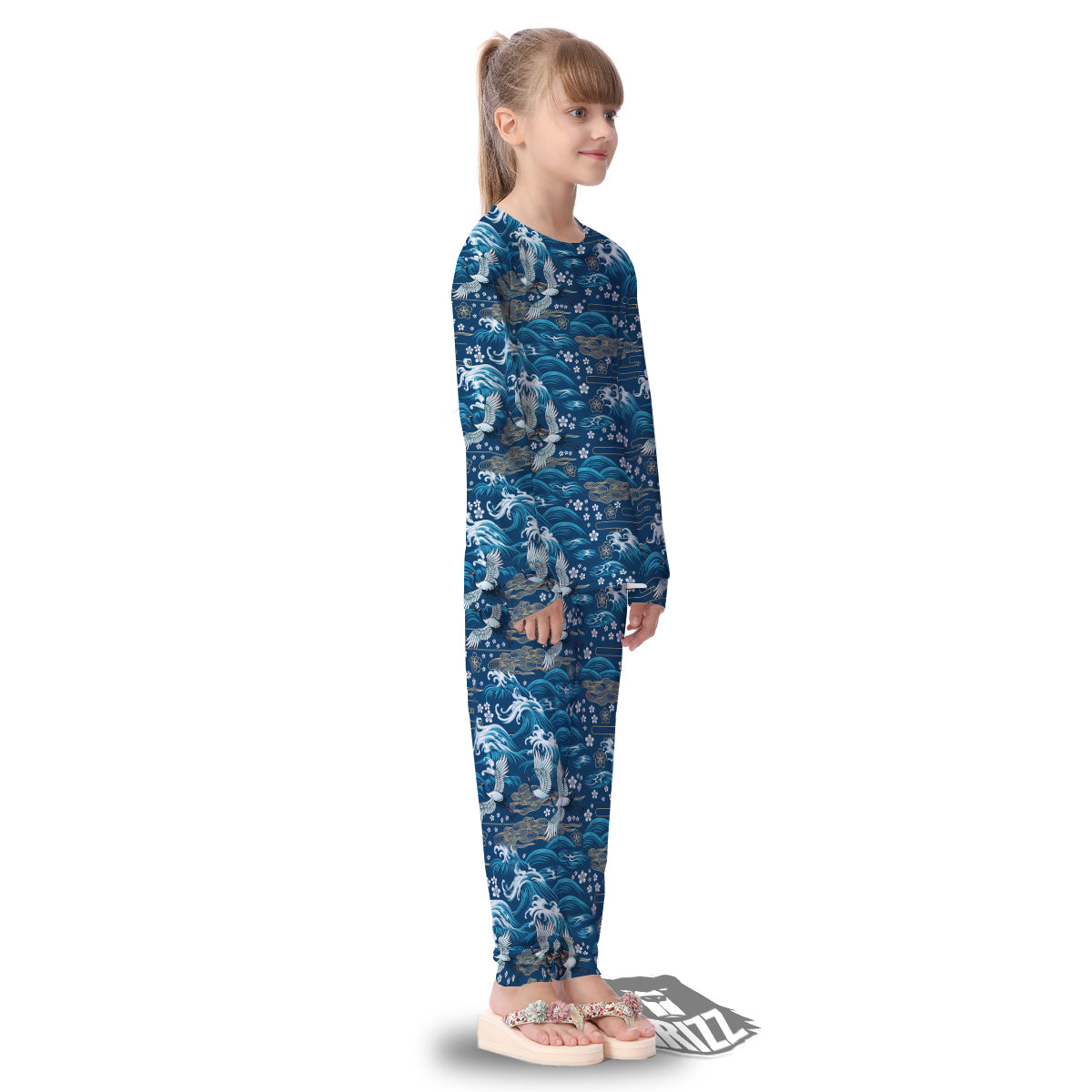 Blue Oriental Sea Print Pattern Kid's Pajamas-grizzshop