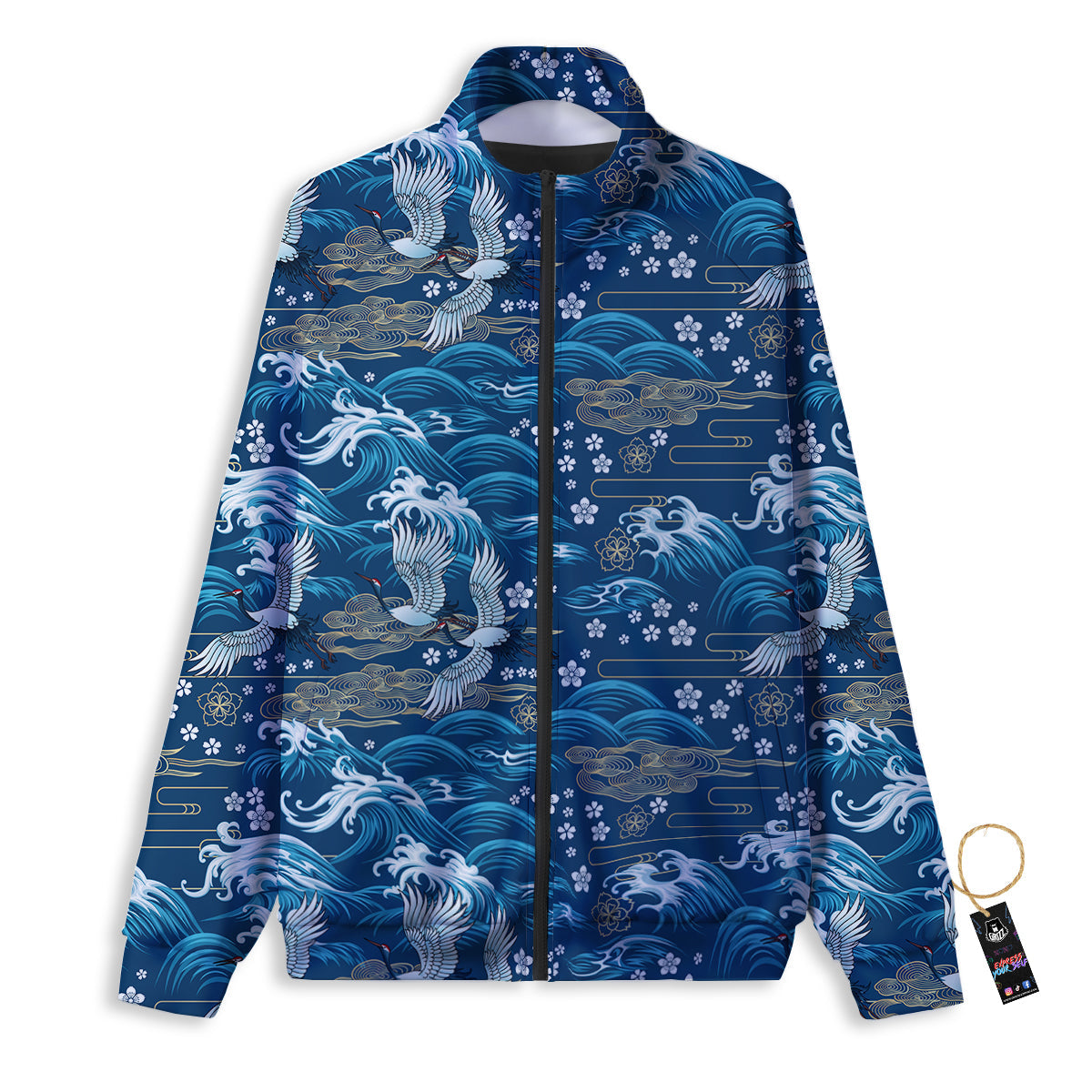 Blue Oriental Sea Print Pattern Track Jacket-grizzshop