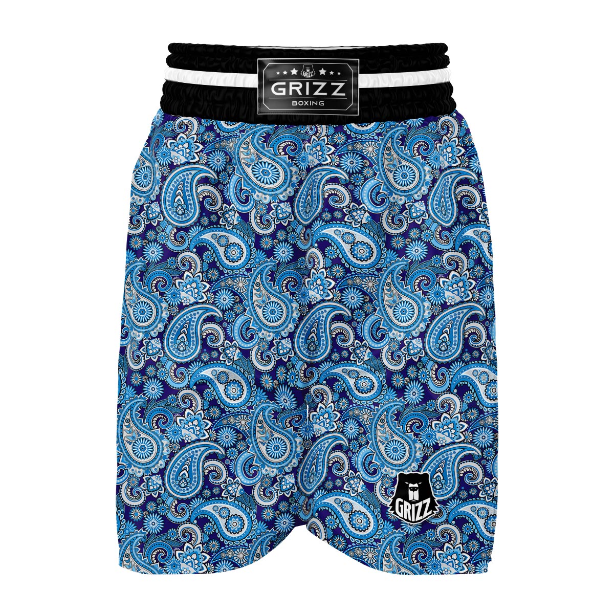 Blue Paisley Pattern Print Boxing Shorts-grizzshop