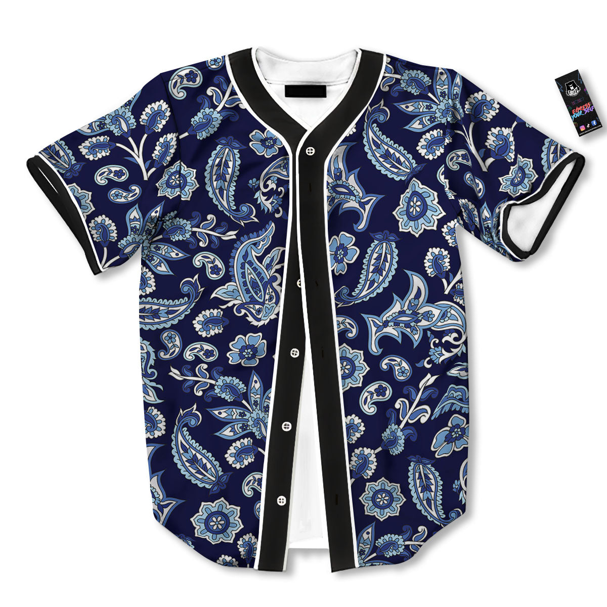 Blue Paisley Print Pattern Baseball Jersey-grizzshop