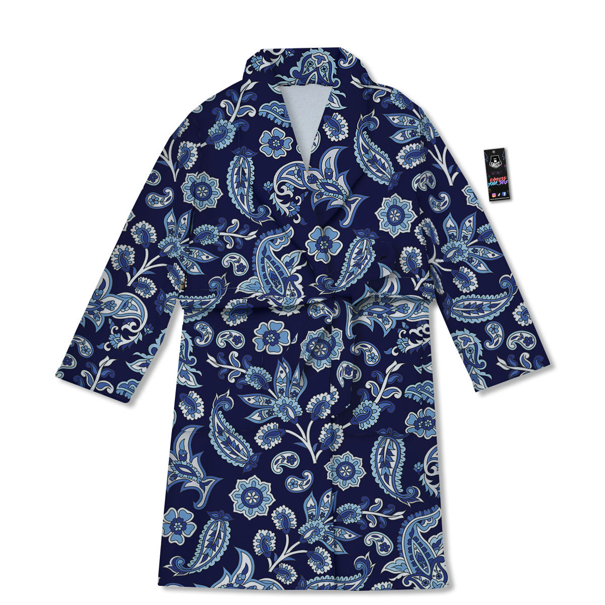 Blue Paisley Print Pattern Bathrobe-grizzshop