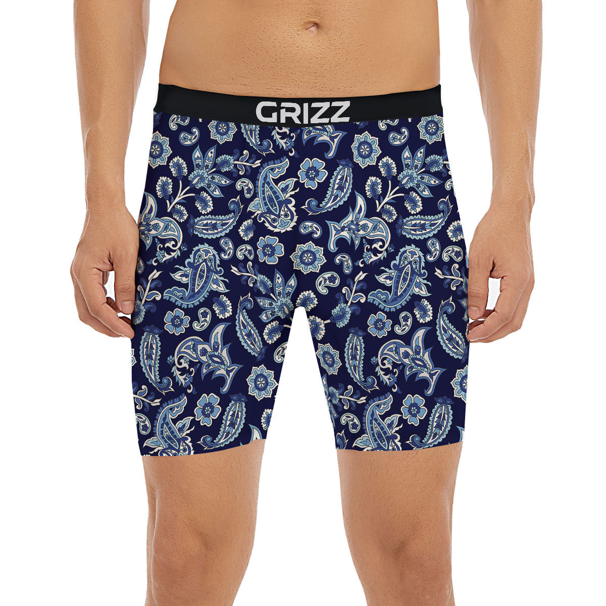 Blue Paisley Print Pattern Boxer Briefs-grizzshop