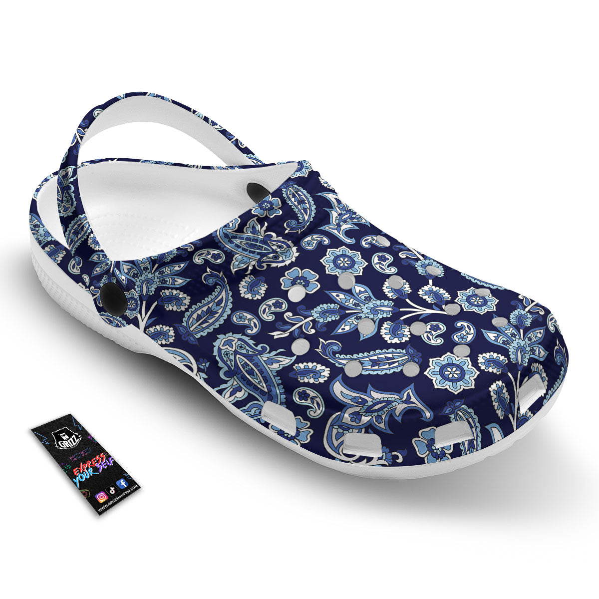 Blue Paisley Print Pattern Clog-grizzshop