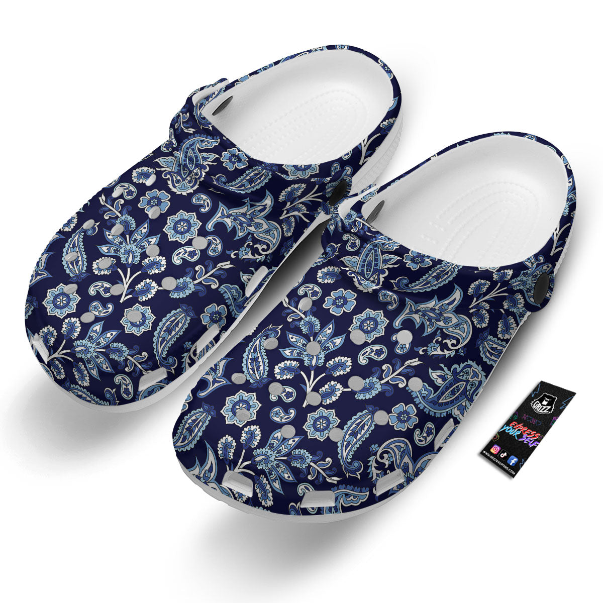 Blue Paisley Print Pattern Clog-grizzshop