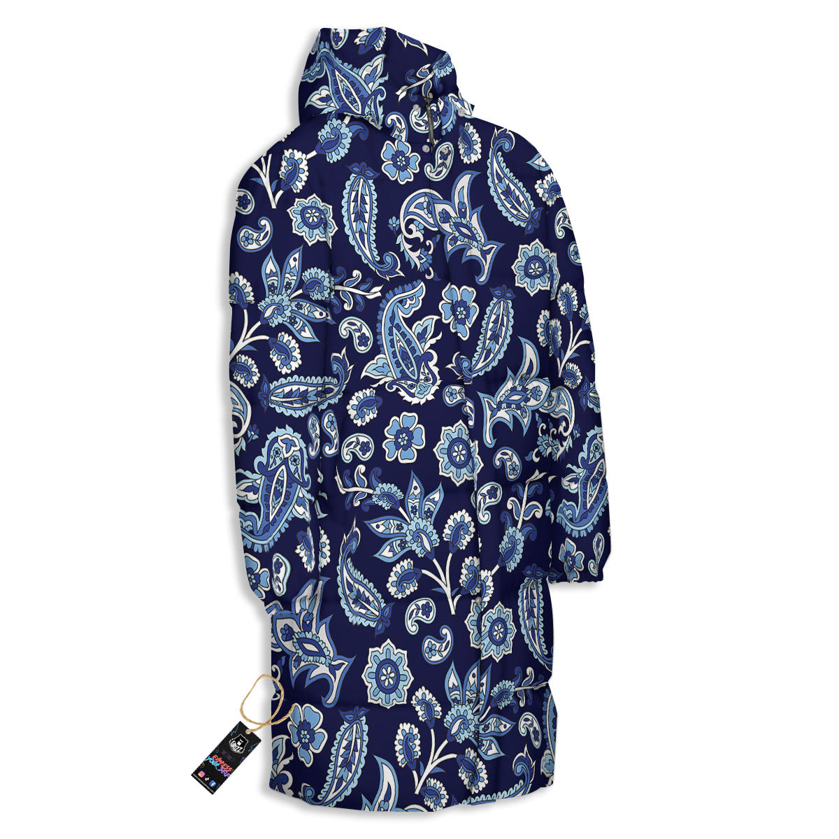 Blue Paisley Print Pattern Long Down Jacket-grizzshop