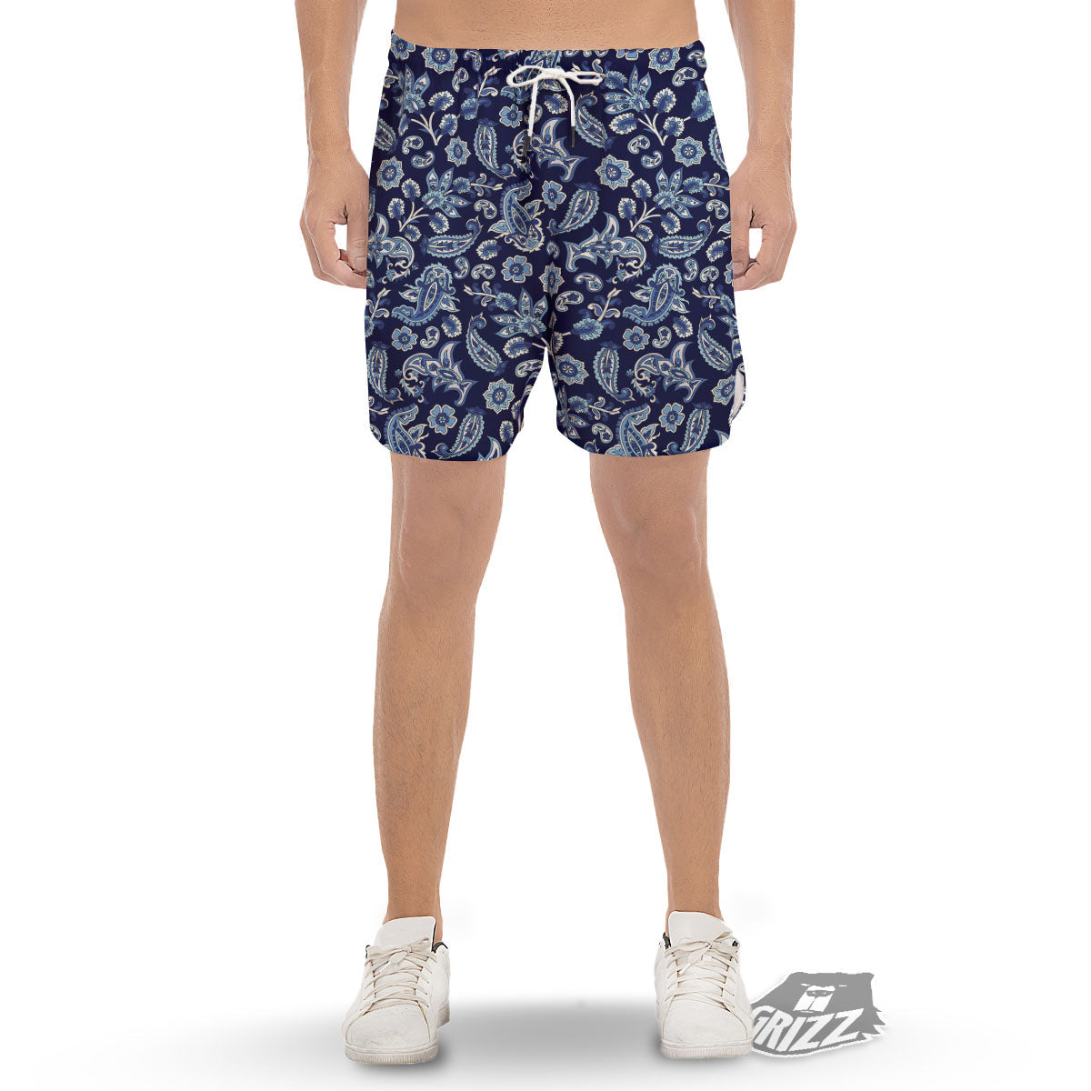 Blue Paisley Print Pattern Men's Gym Shorts-grizzshop