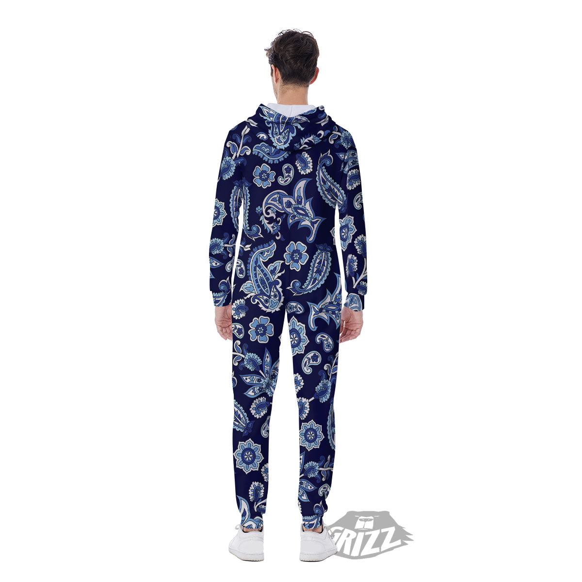 Blue Paisley Print Pattern Men's Jumpsuit-grizzshop