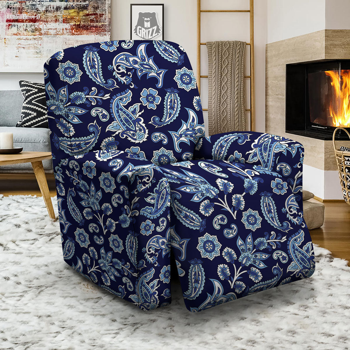 Blue Paisley Print Pattern Recliner Slipcover Grizzshopping