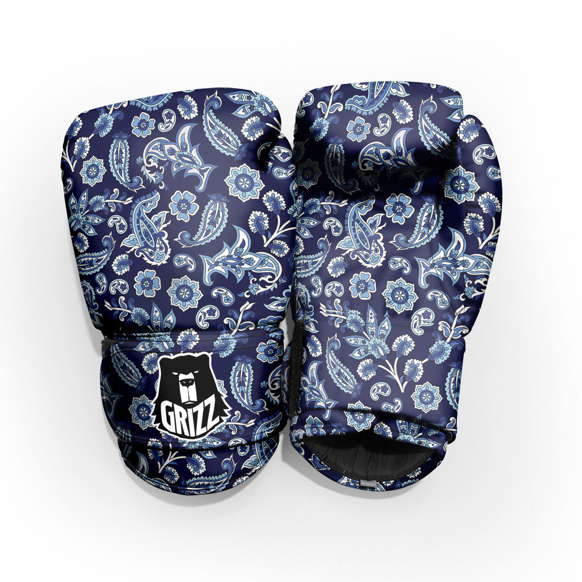 Blue Paisley Print Pattern Pro Boxing Glove