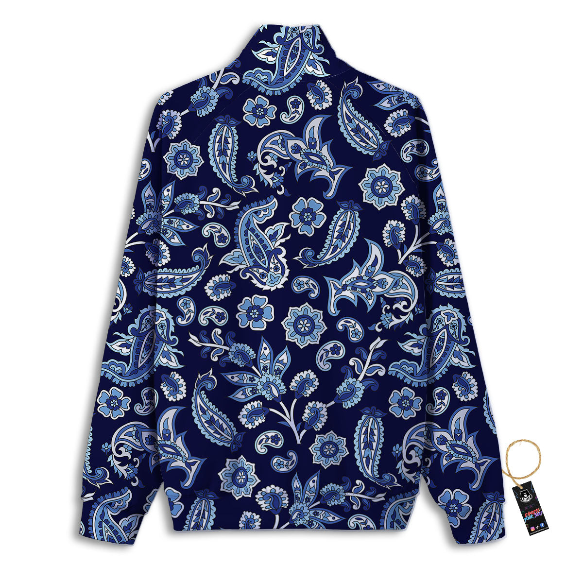 Blue Paisley Print Pattern Track Jacket-grizzshop