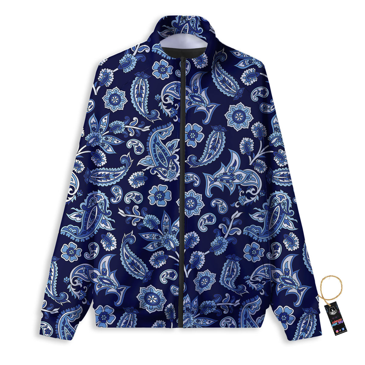 Blue Paisley Print Pattern Track Jacket-grizzshop