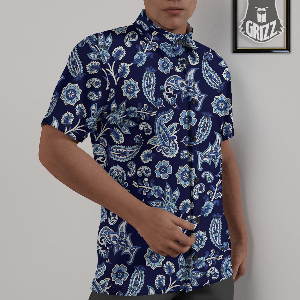 Blue Paisley Print Pattern Untucked Shirts-grizzshop