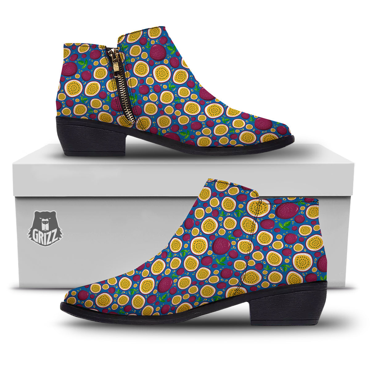 Blue Passion Fruit Print Pattern Ankle Boots-grizzshop