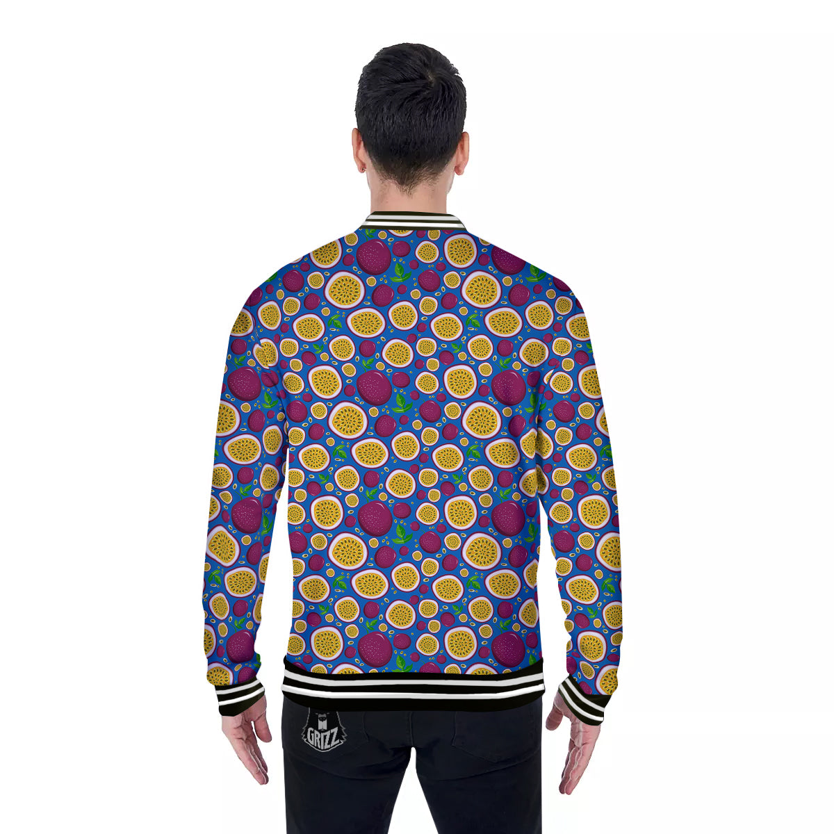 Blue Passion Fruit Print Pattern Baseball Jacket-grizzshop