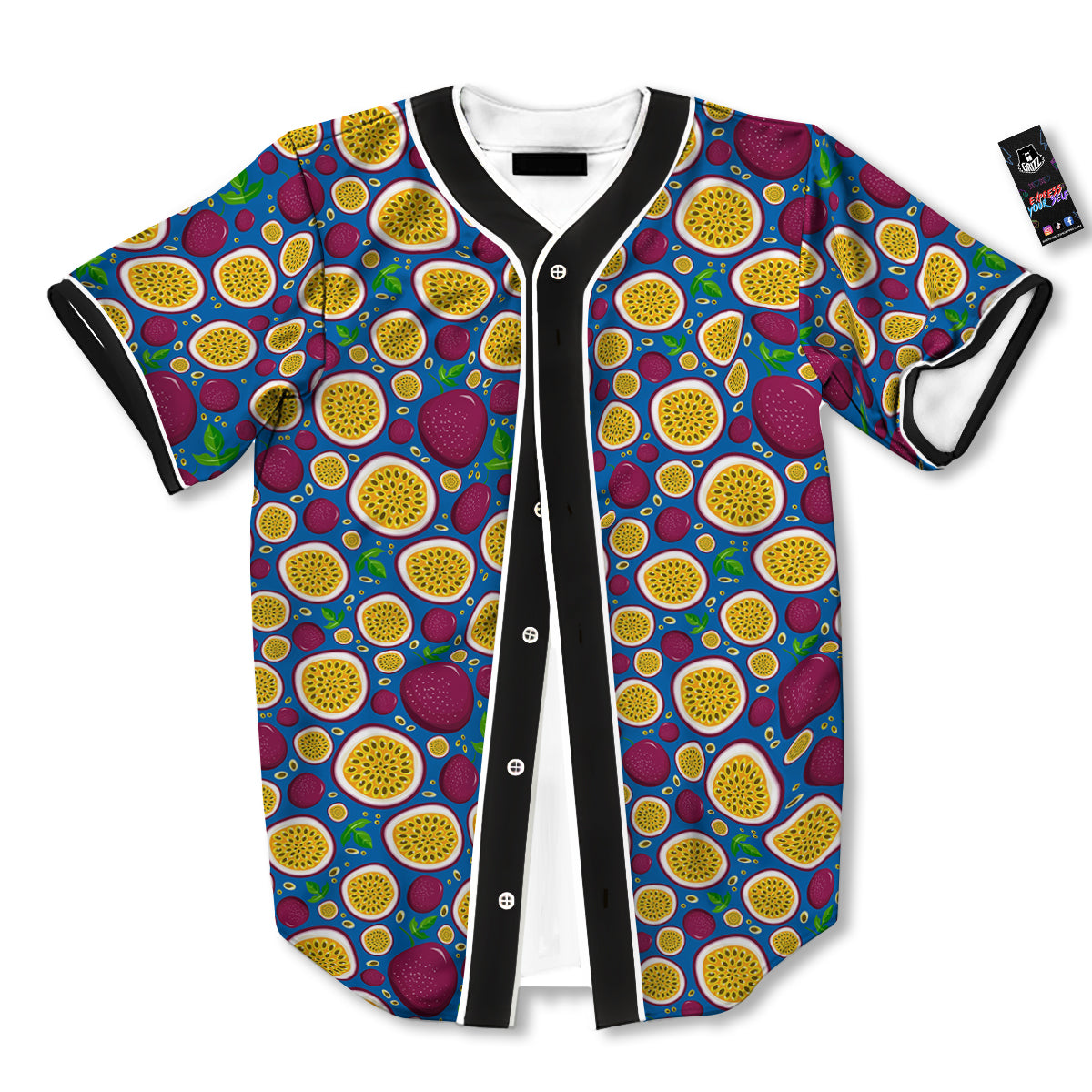 Blue Passion Fruit Print Pattern Baseball Jersey-grizzshop