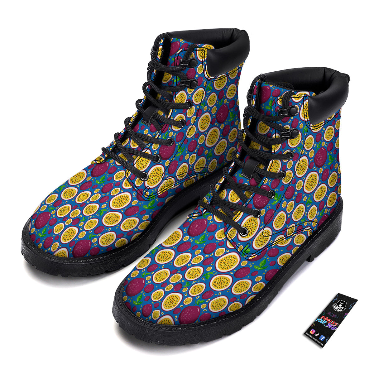 Blue Passion Fruit Print Pattern Boots-grizzshop