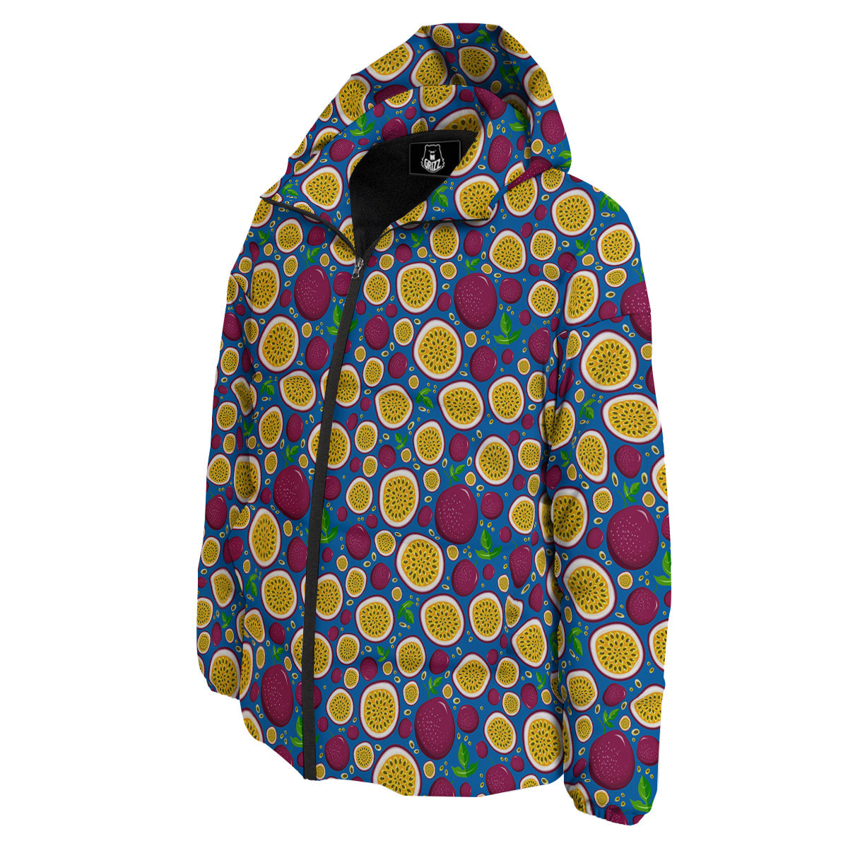 Blue Passion Fruit Print Pattern Down Jacket-grizzshop
