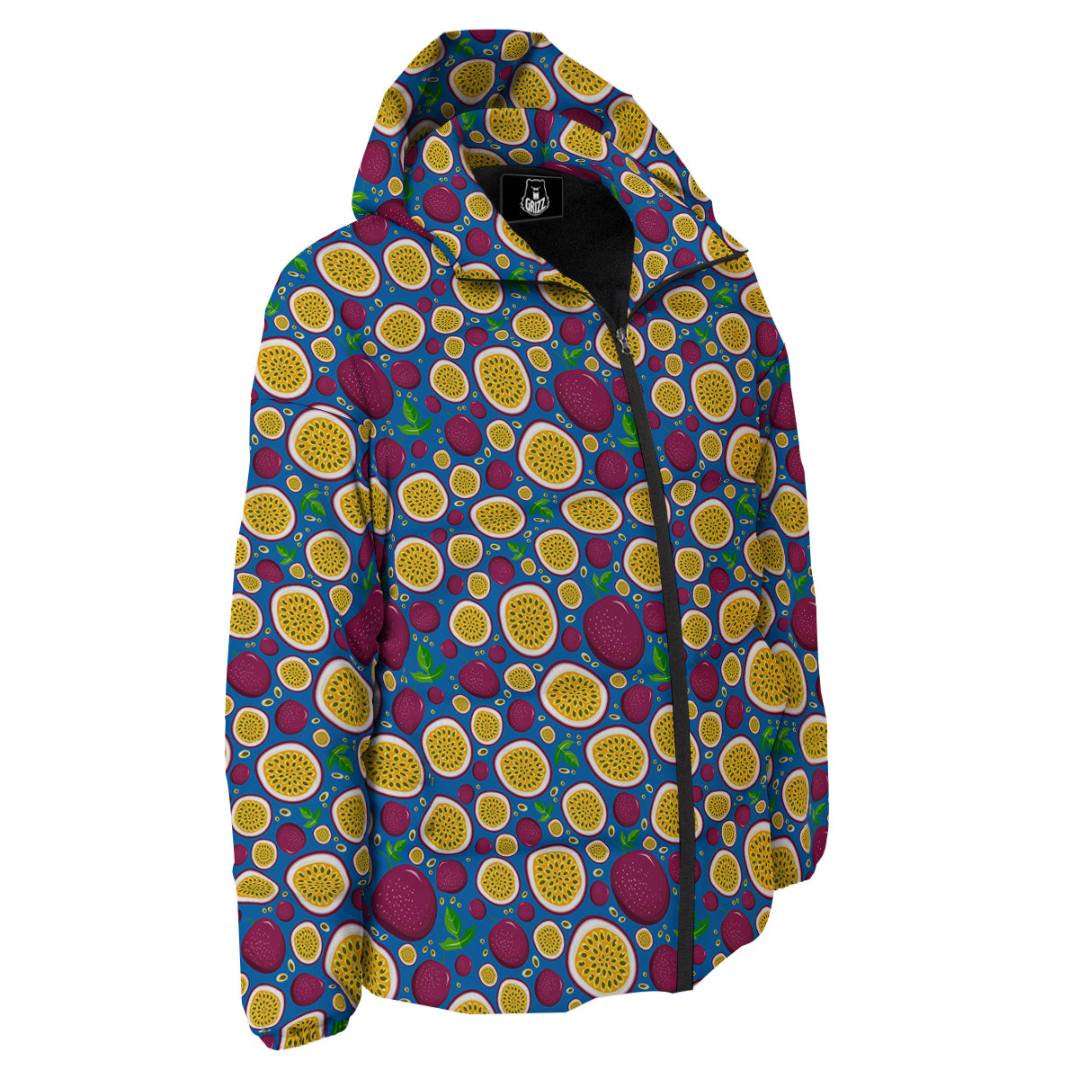 Blue Passion Fruit Print Pattern Down Jacket-grizzshop