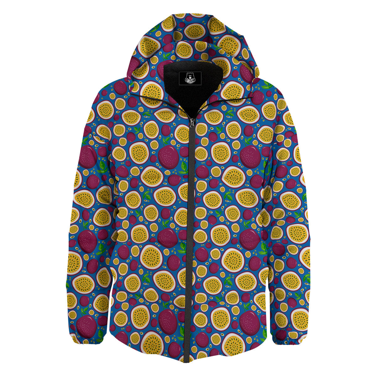 Blue Passion Fruit Print Pattern Down Jacket-grizzshop