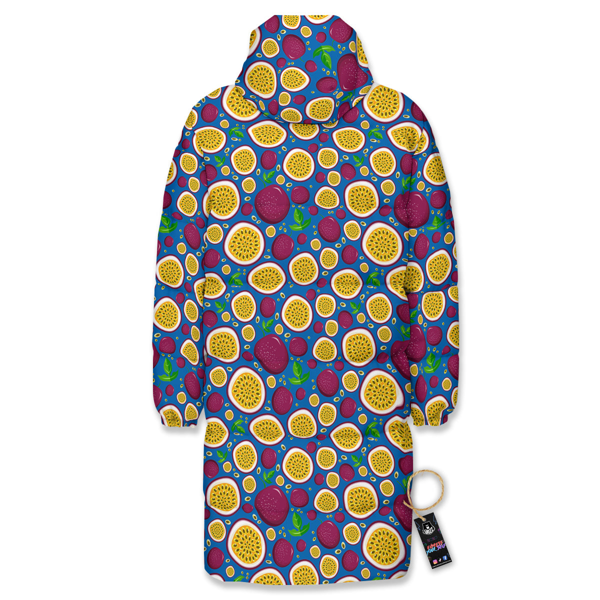 Blue Passion Fruit Print Pattern Long Down Jacket-grizzshop
