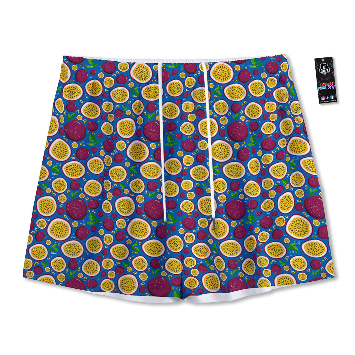 Blue Passion Fruit Print Pattern Mesh Shorts-grizzshop