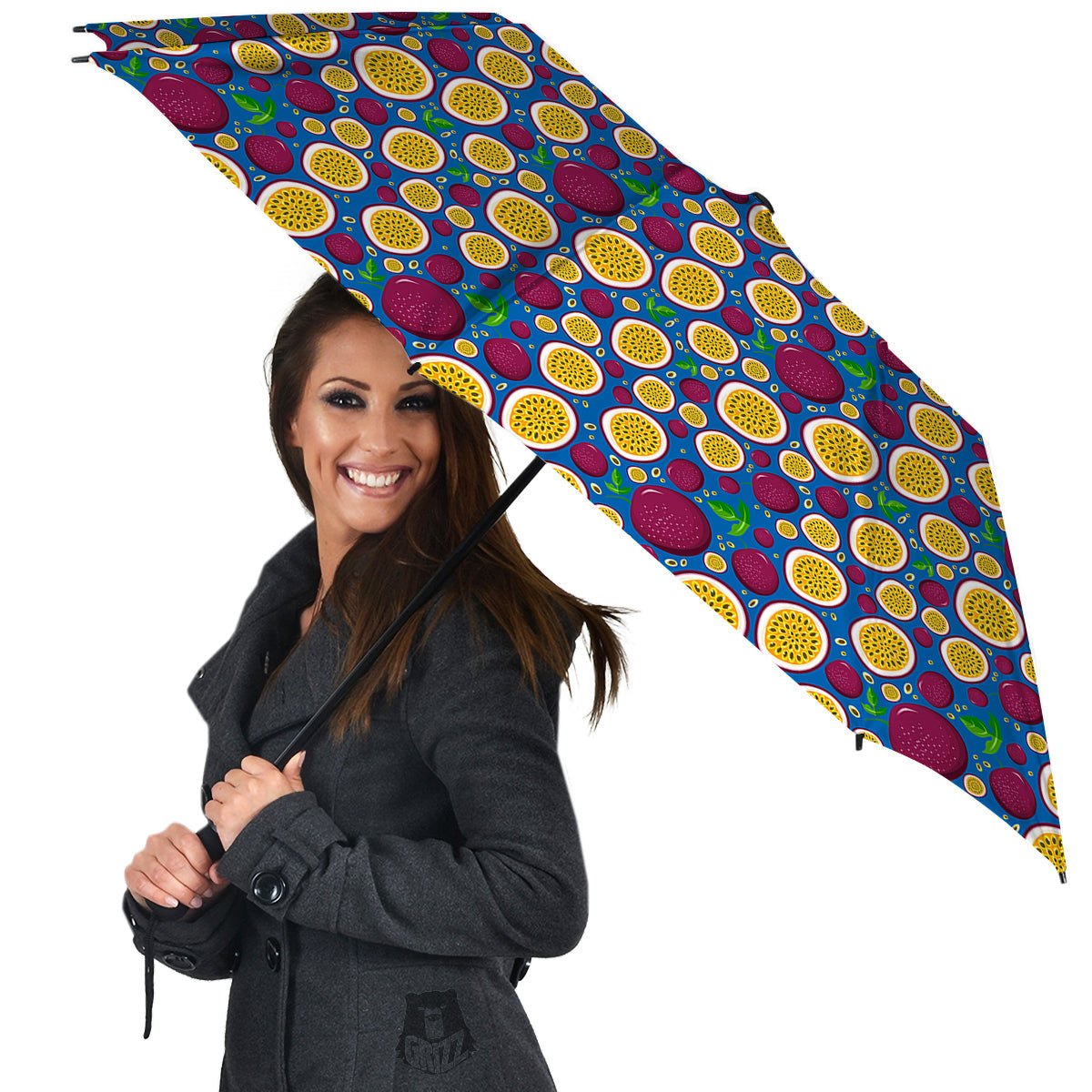 Blue Passion Fruit Print Pattern Umbrella-grizzshop
